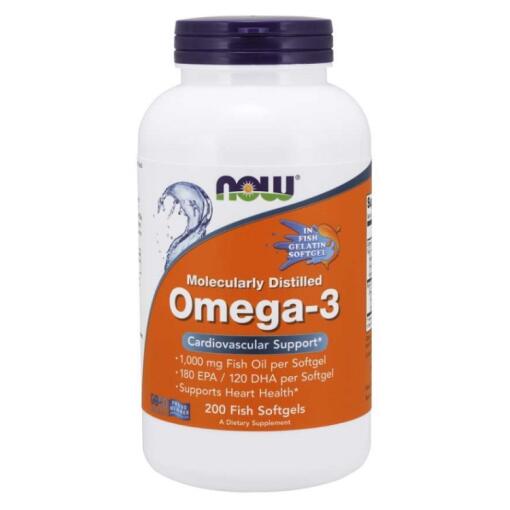 NOW Foods - Omega-3 Molecularly Distilled - 200 fish softgels