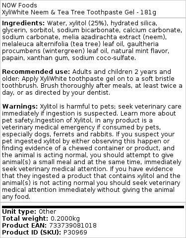 XyliWhite, Neem & Tea Tree hammastahna geeli - 181 g - Image 2