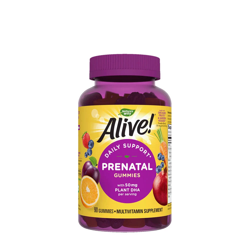 Nature's Way - Alive!® Päivittäinen Tuki Raskausajan Monivitamiinikumi (90 kumia, appelsiini ja vadelma-limonadi)