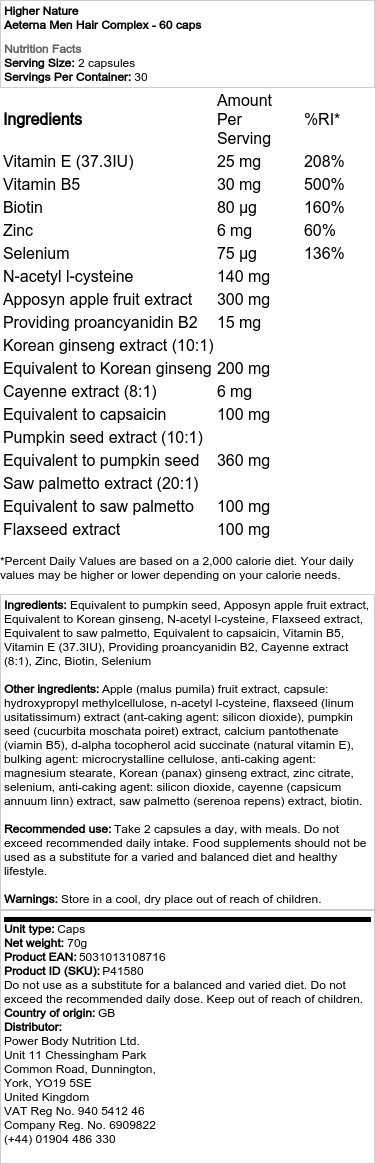 Aeterna Men Hiustenhoitokompleksi - 60 kapselia - Image 2