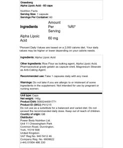 Alfa-lipoiinihappo - 60 kapselia - Image 2