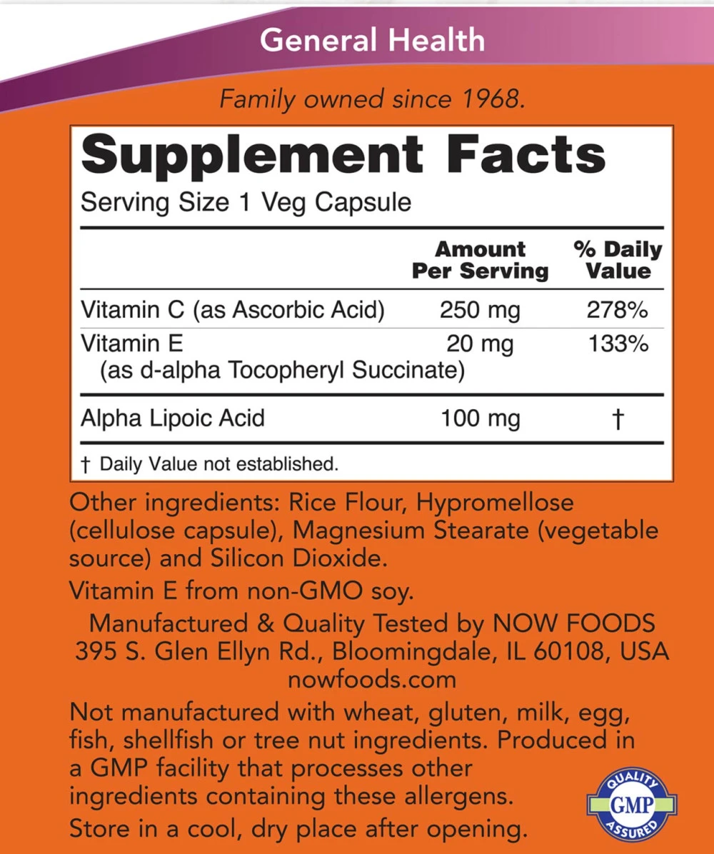 Alfalipoiinihappo C- ja E-vitamiinien kanssa, 100 mg - 60 kapselia - Image 2