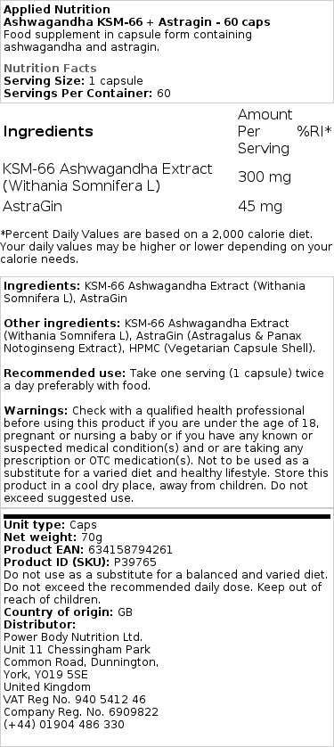 Ashwagandha KSM-66 - 60 kapselia - Image 2