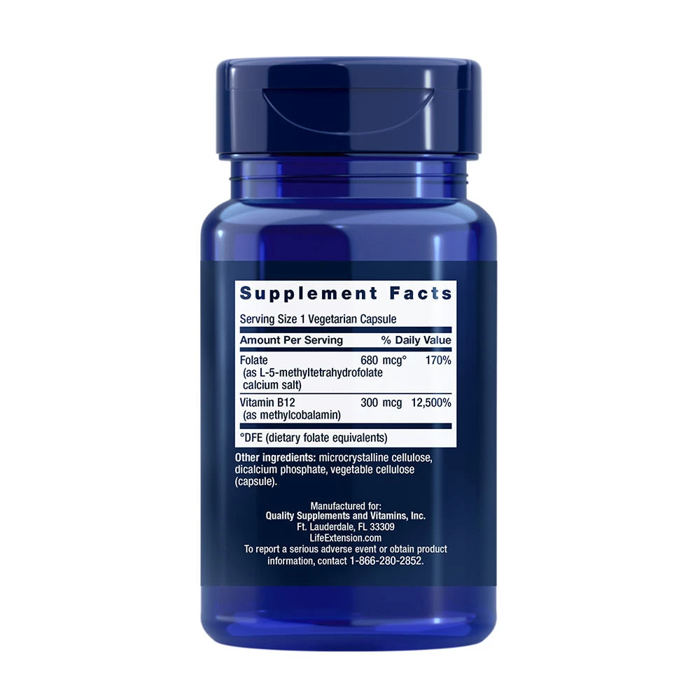 Bioaktiivinen foolihappo ja B12-vitamiini - 90 kapselia - Image 2