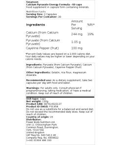 Kalsium Pyruvaatti Energia Formula - 60 kapselia - Image 2