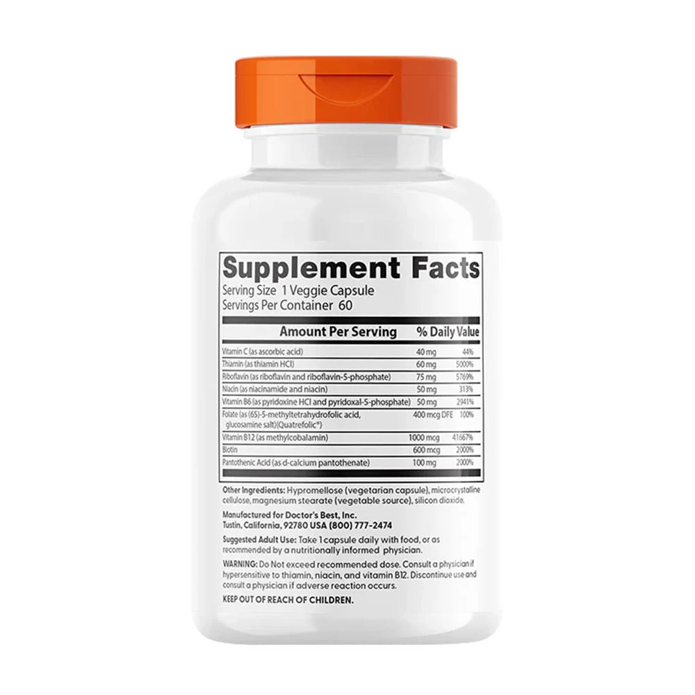 Täysi aktiivinen B-vitamiinikompleksi Quatrefolicilla - 60 kapselia - Image 2