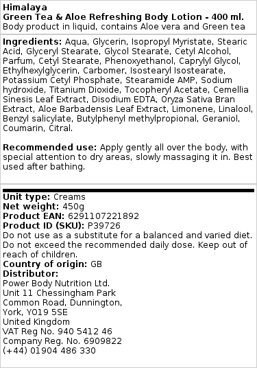 Vihreä tee ja aloe virkistävä vartalovoide - 400 ml - Image 2