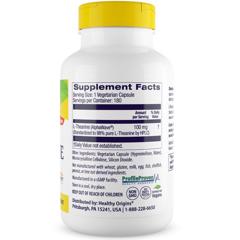 Healthy Origins L-teaniini 100 mg (AlphaWave®) 180 kasviskapselia - Image 3