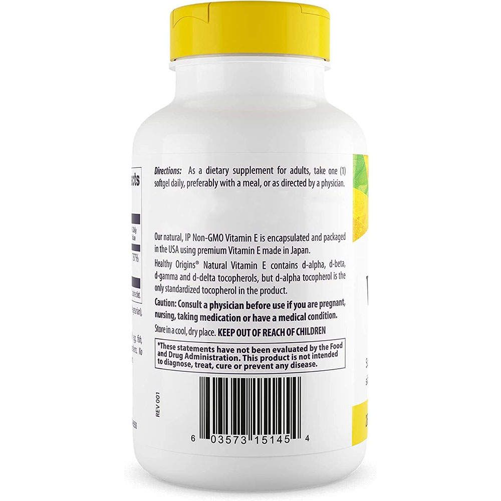 Healthy Origins Luonnollinen E-vitamiini 400 IU 180 pehmeää kapselia - Image 4