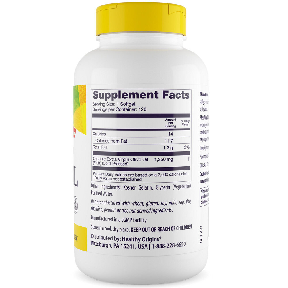 Healthy Origins Oliiviöljy 1250 mg, 120 pehmeää kapselia - Image 3