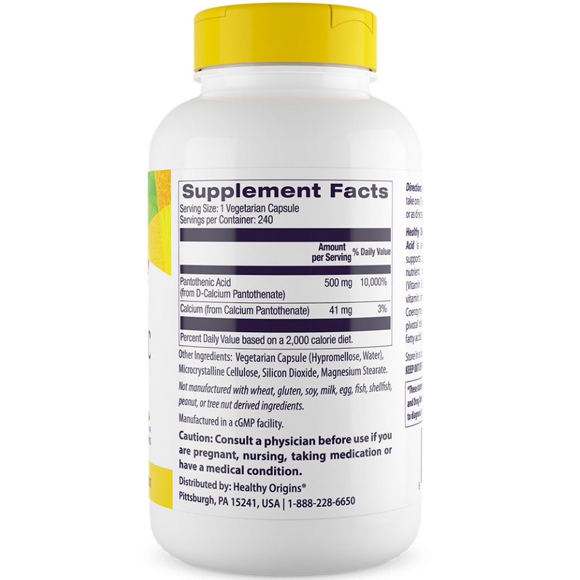 Healthy Origins Pantoteenihappo 500 mg, 240 kasviskapselia - Image 3