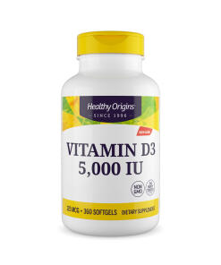 Healthy Origins D3-vitamiini 5000 IU, 360 pehmeää kapselia - Image 2