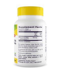 Healthy Origins K2-vitamiini MK7 100 mcg, 60 pehmeää kapselia - Image 3