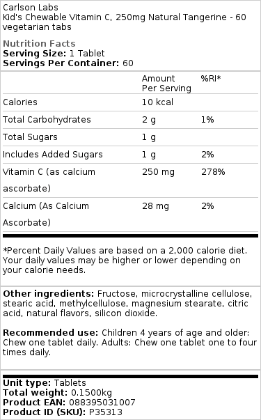 250mg Natural Tangerine - 60 vegetariske tabletter