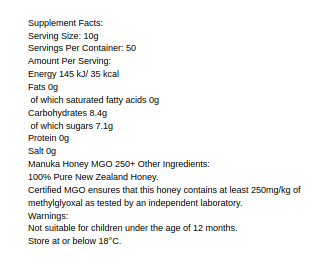Manuka-hunaja MGO 250+ - 500g - Image 2