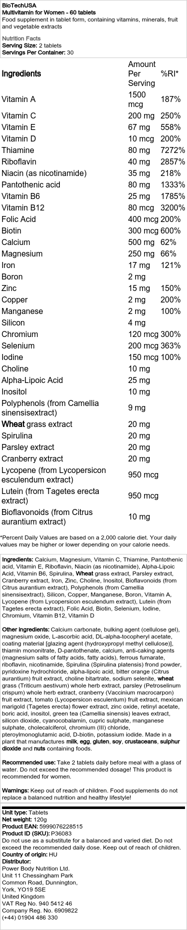 Monivitamiini naisille - 60 tablettia - Image 2