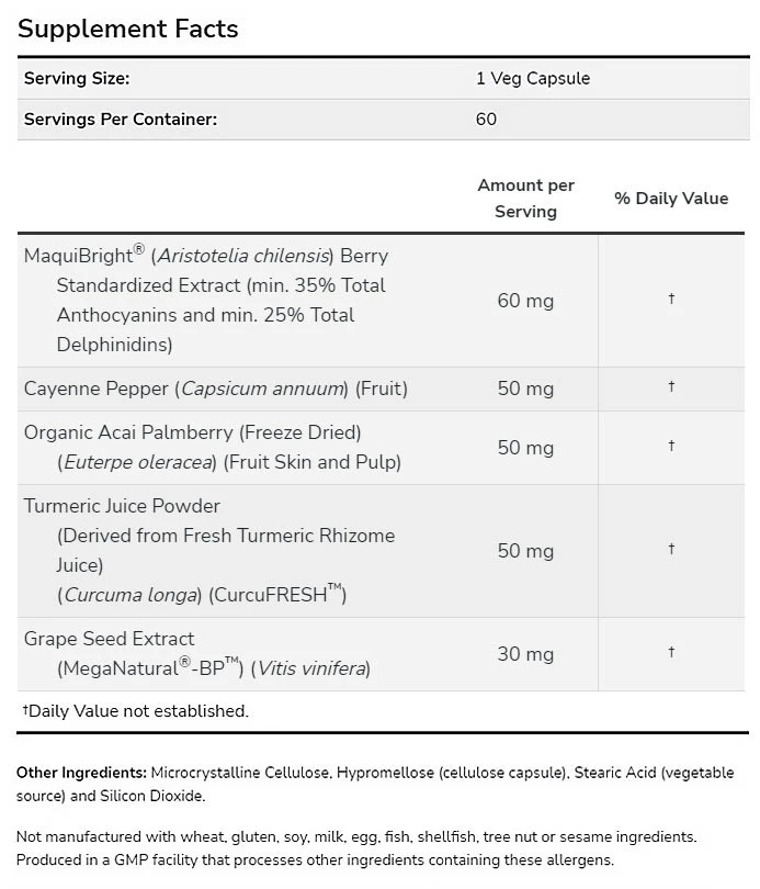 NOW Foods - Silmien Kosteutus MaquiBright®:lla (60 kasviskapselia) - Image 2