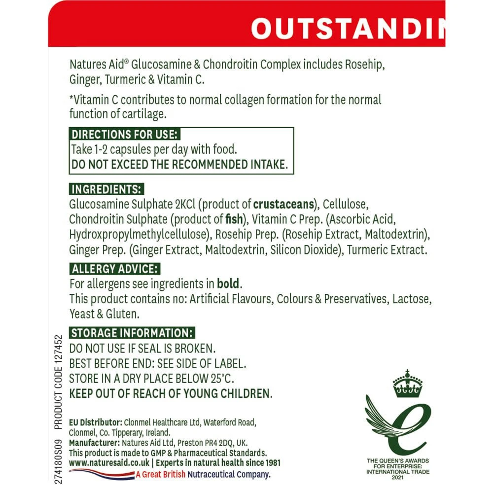 Natures Aid - Glukosamiini & Kondroitiinikompleksi (90 kapselia) - Image 2