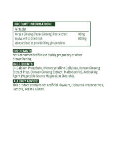 Natures Aid - Korean Ginseng (90 tablettia) - Image 2