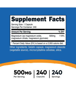 Nutricost Magnesiumkompleksi 500 mg (240 kapselia) - Image 2