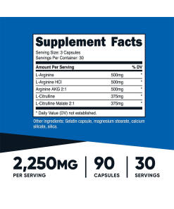 Nutricost - Typpioksidin tehostaja 750 mg (90 kapselia) - Image 2