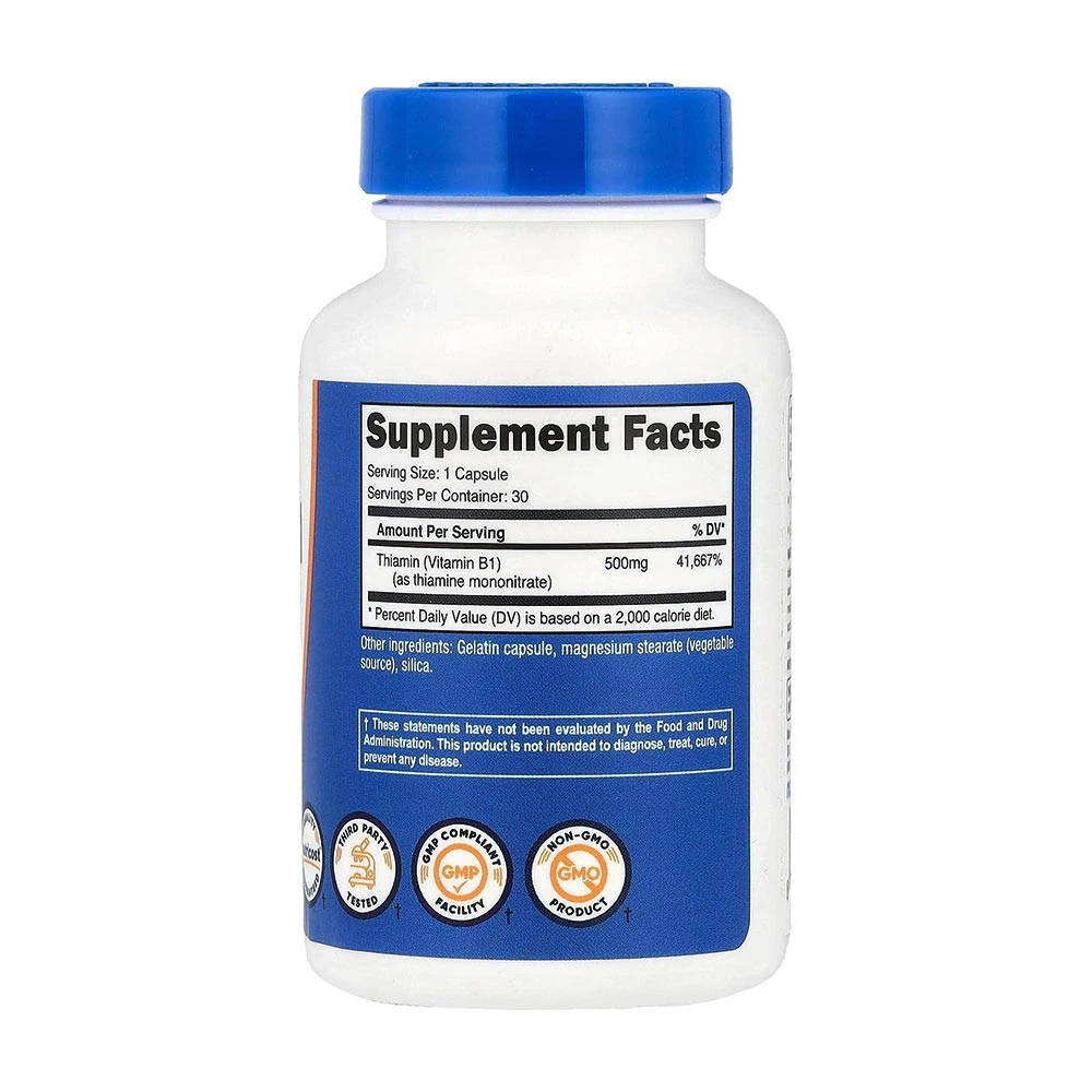 Nutricost - Nutricost B1-vitamiini (tiamiini) 500 mg, 30 kapselia - Image 2