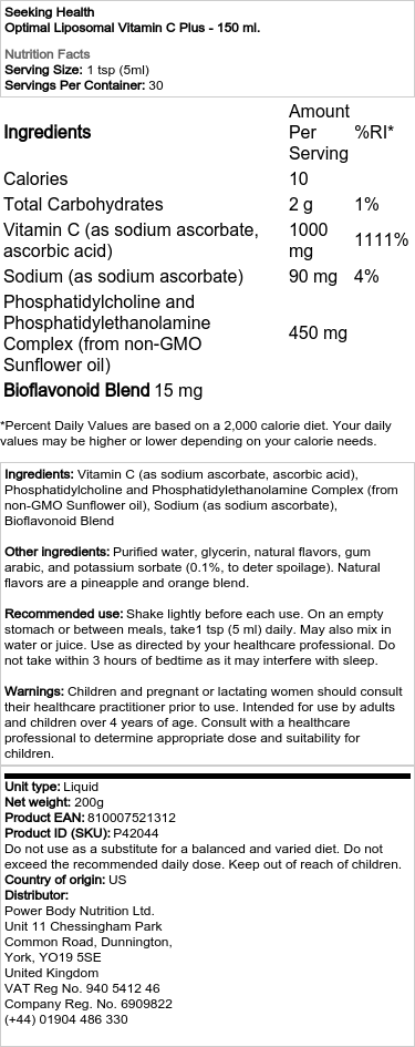 Optimaalinen liposomaalinen C-vitamiini Plus - 150 ml - Image 2