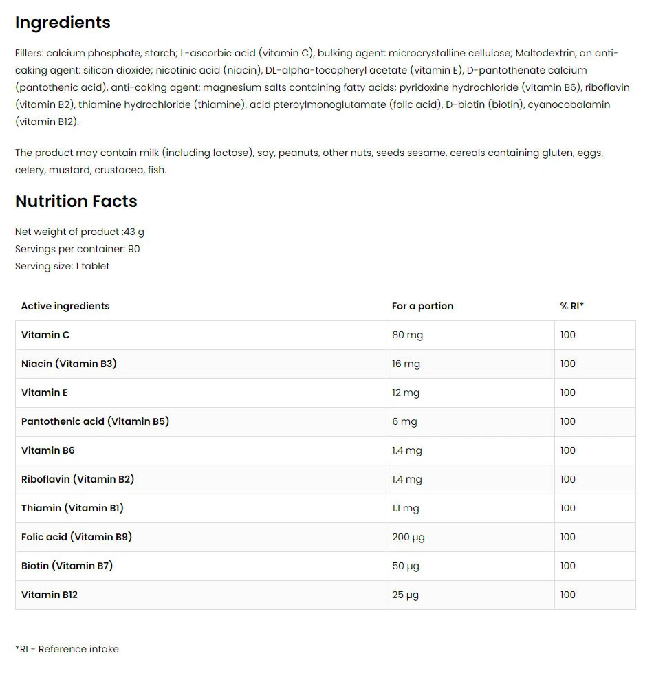 OstroVit - Vitamiini B-kompleksi (90 tablettia) - Image 2