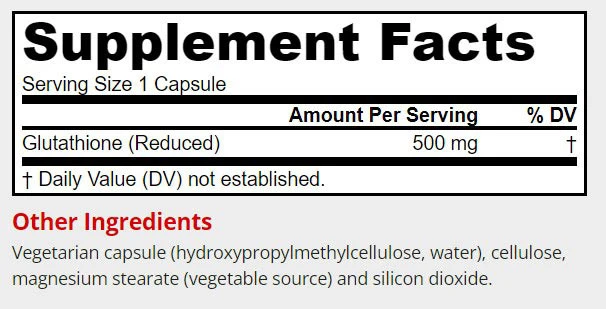 Glutationia vähennetty, 500 milligrammaa - 60 kapselia - Image 2