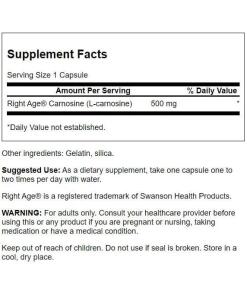 Swanson - L-karnosiini 500 mg, 60 kapselia - Image 3