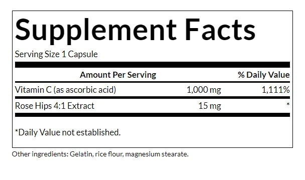 C-vitamiini ruusunmarja-uutteella, 1000 mg - 90 kapselia - Image 2