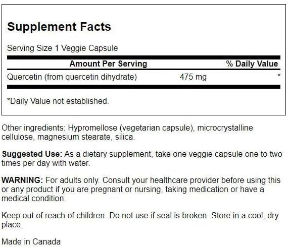 Swansonin korkeatehoinen kversetiini 475 mg, 60 kapselia - Image 3