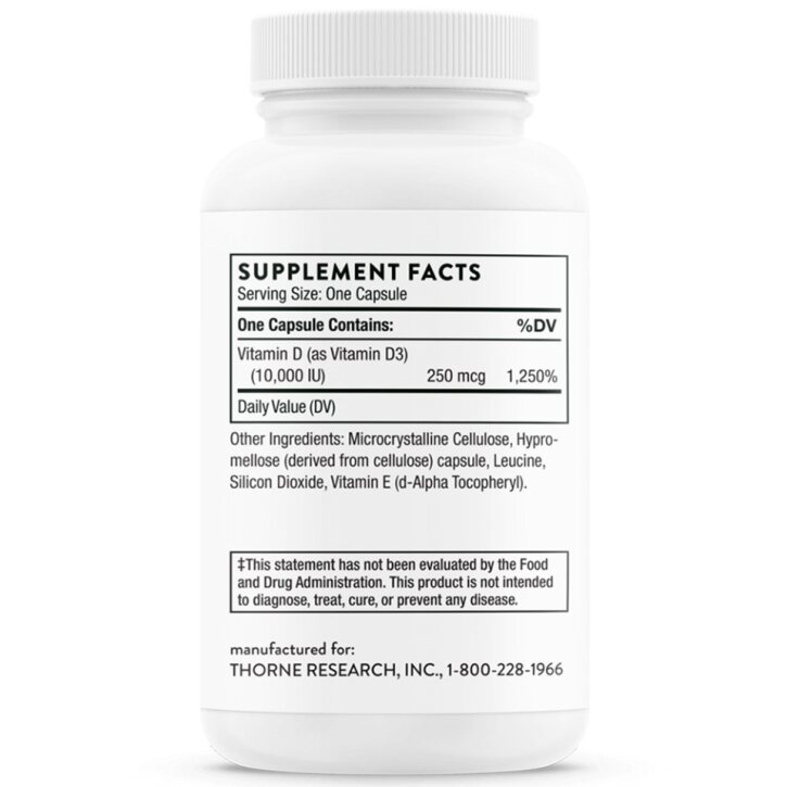 Thorne Research D3-vitamiini Depot 10000 IU, 60 kapselia - Image 4