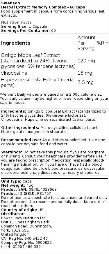Yrttiuute Muistikompleksi - 60 kapselia - Image 2