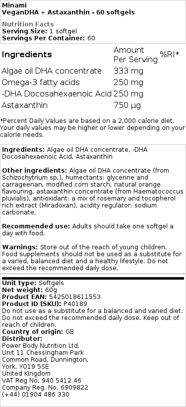 Kasviperäinen DHA + Astaksantiini - 60 kapselia - Image 2