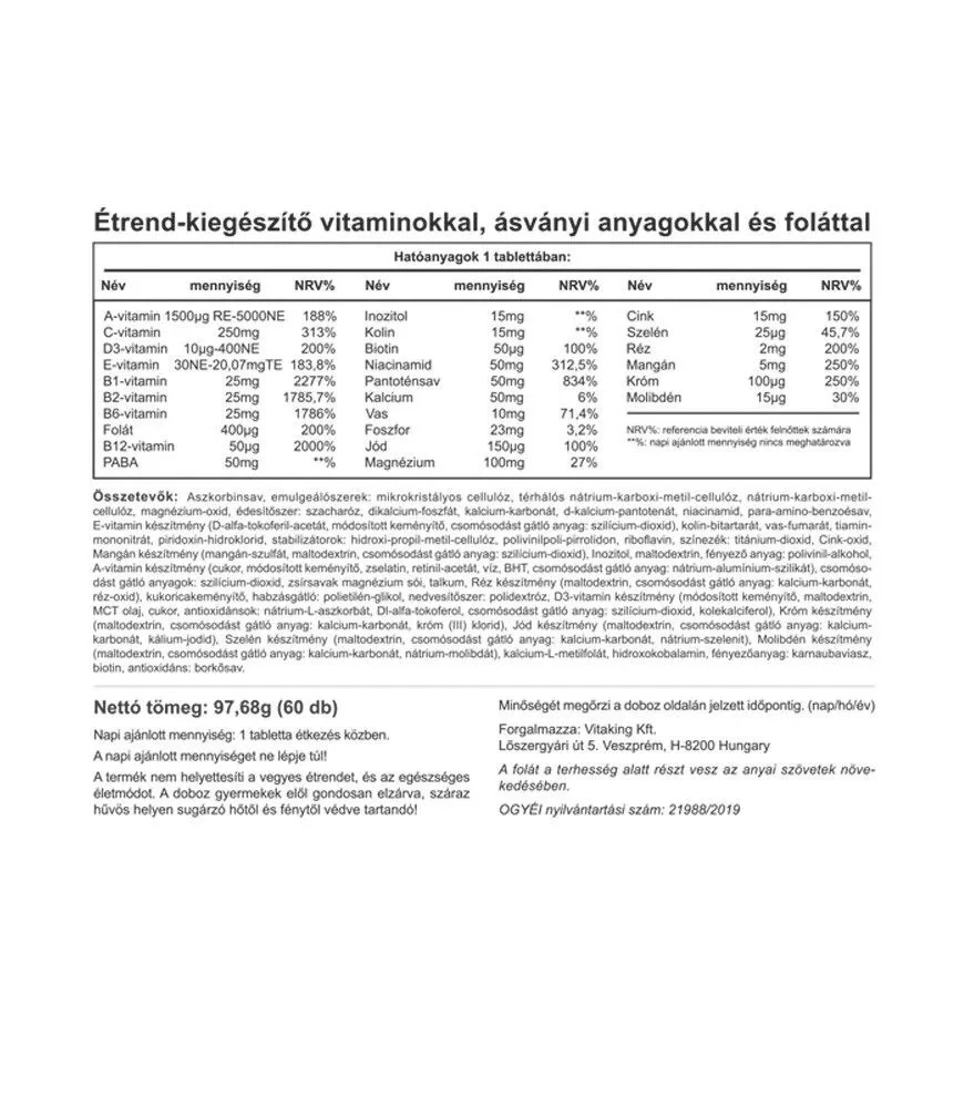 Vitaking - Vitaking 9 kuukauden monivitamiini (60 tablettia) - Image 2