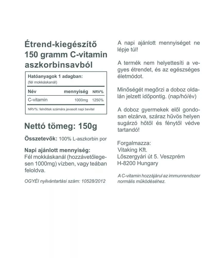 Vitaking - Askorbiinihappojauhe (C-vitamiini) (150 g) - Image 2