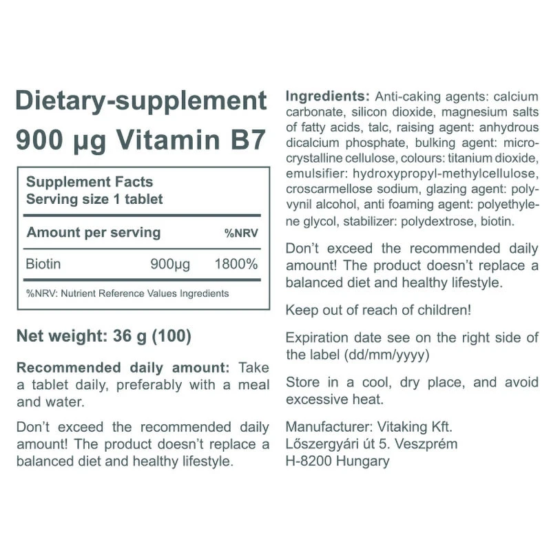 Vitaking - Vitaking B7 Biotiini 900 µg (100 tablettia) - Image 3