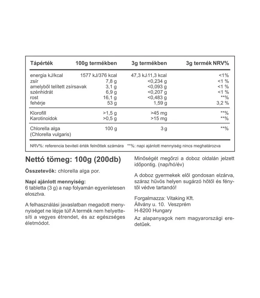 Vitaking - Vitaking Sinivihreä Levä Chlorella 500 mg (200 tablettia) - Image 2