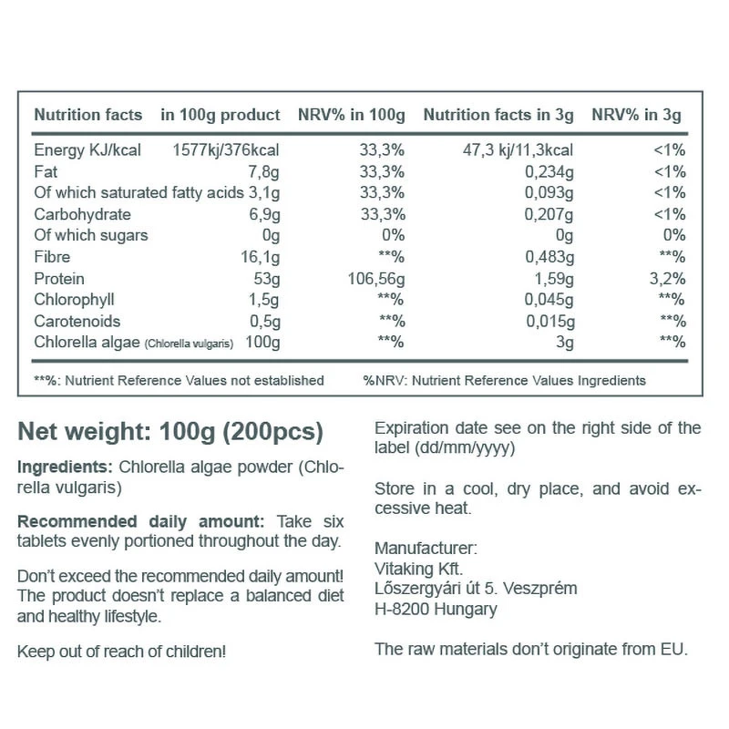 Vitaking - Vitaking Sinivihreä Levä Chlorella 500 mg (200 tablettia) - Image 3