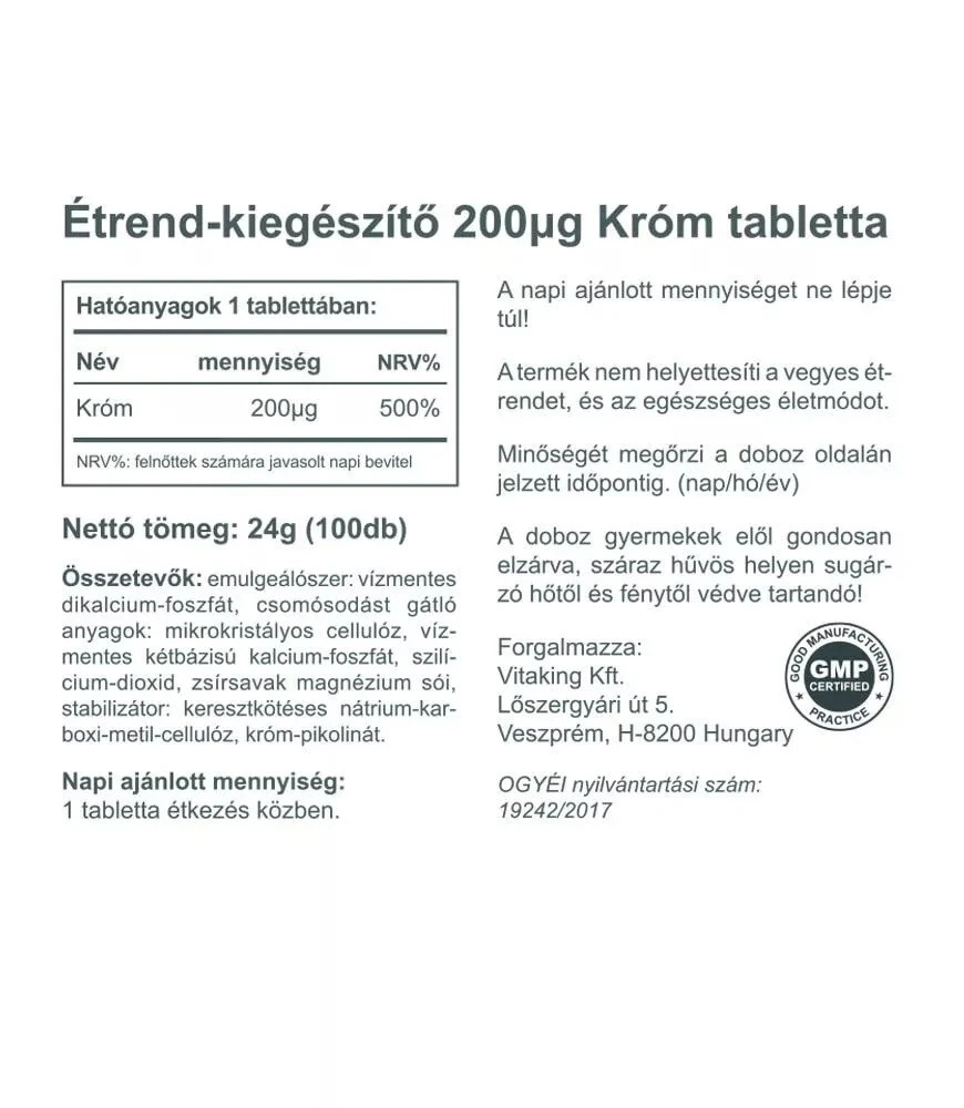 Vitaking - Kromi 200 mcg (100 tablettia) - Image 2
