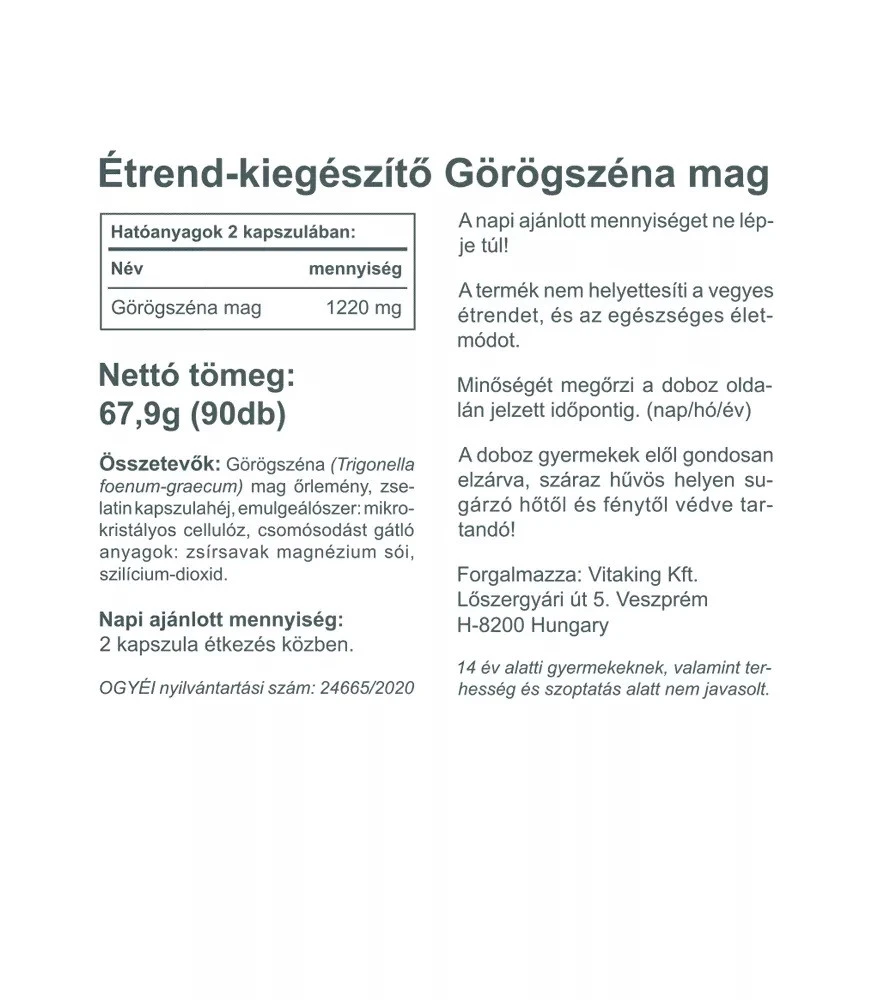 Vitaking - Fenugreek-siemen 610 mg (90 kapselia) - Image 2