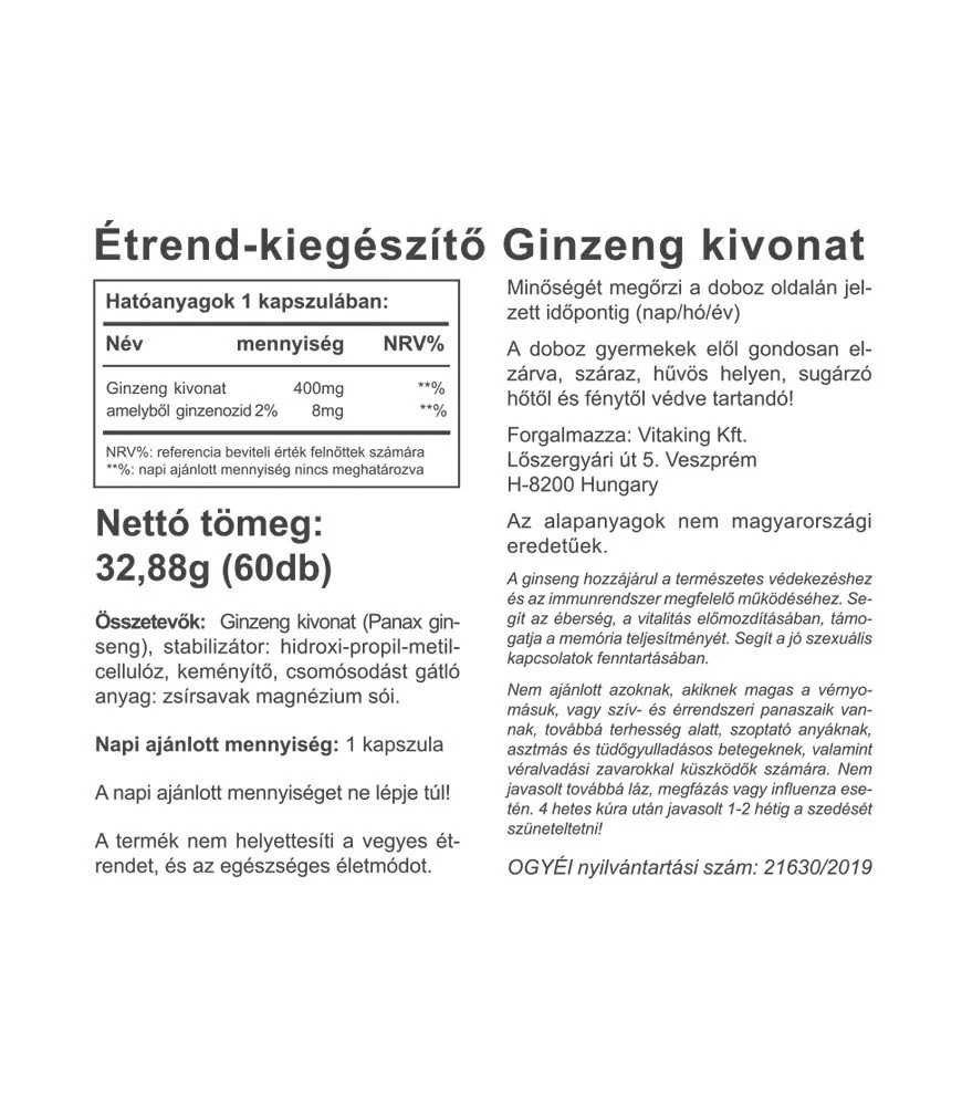 Vitaking - Ginsenguute 100 mg (60 kapselia) - Image 2