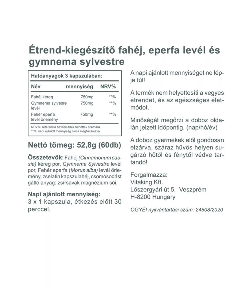 Vitaking - Gymnemax + Mulperimarja ja Kaneli 750 mg (60 kapselia) - Image 2