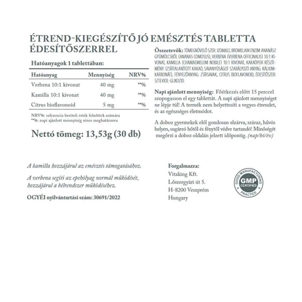 Vitaking - Hyvä Ruuansulatus - Yrttikompleksi Ruuansulatuksen Tukemiseen (30 Tablettia) - Image 2