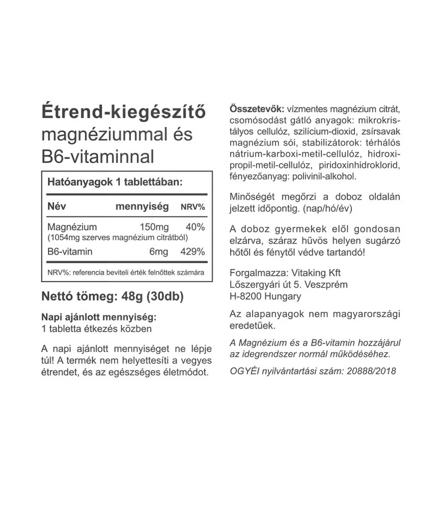 Vitaking - Magnesiumsitraatti + B6 (30 tablettia) - Image 2
