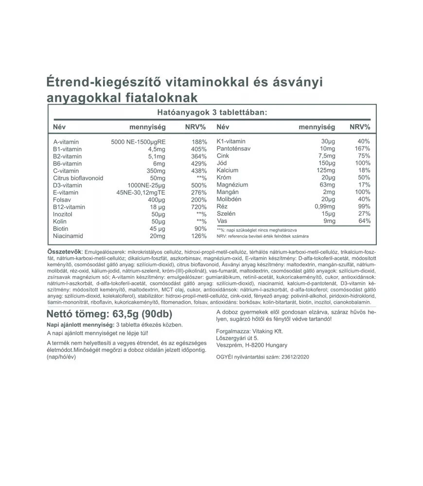 Vitaking - Vitaking Mega-vitamiini teini-ikäisille (90 tablettia) - Image 2