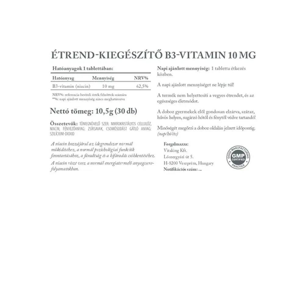 Vitaking - Vitaking Niasiini B-3 10 mg (30 tablettia) - Image 2
