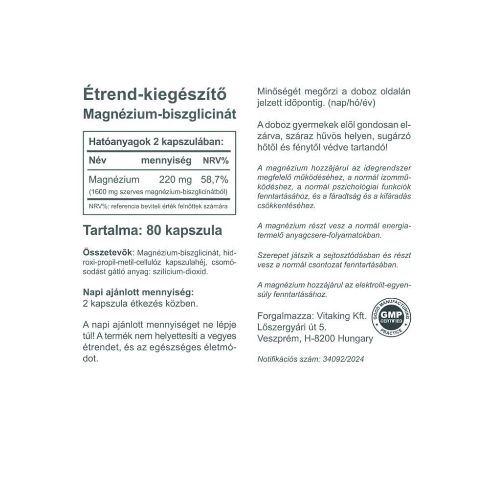 Vitaking - Luomu Magnesium Bisglysinaatti (80 kapselia) - Image 2
