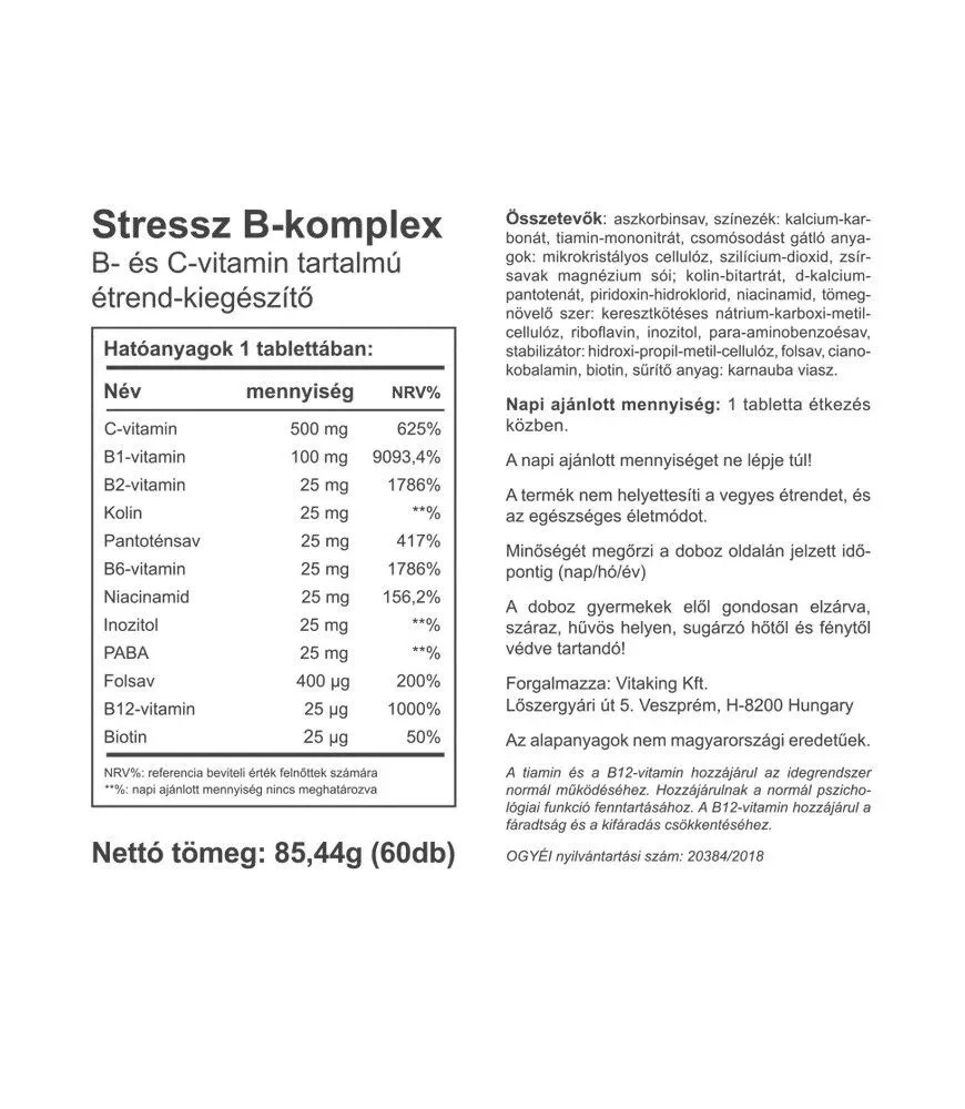 Vitaking - Stressi B-kompleksi Monivitamiini (60 tablettia) - Image 2